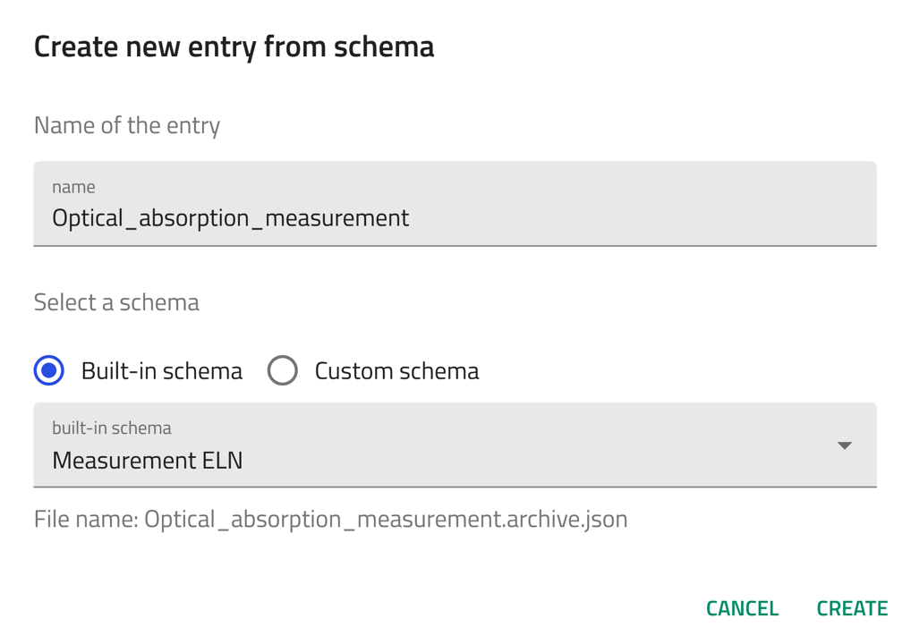 Measurement ELN entry