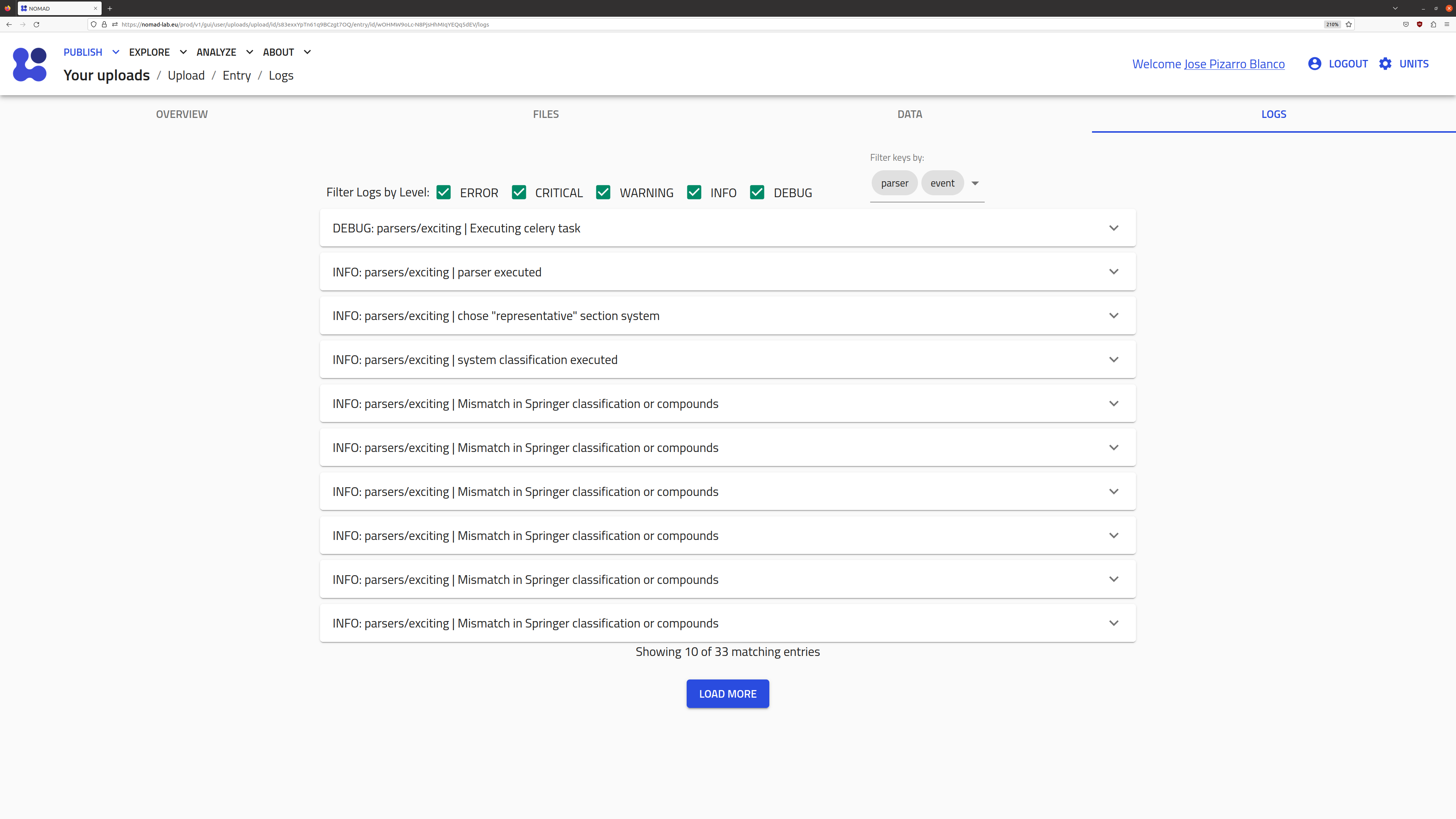 Logs page